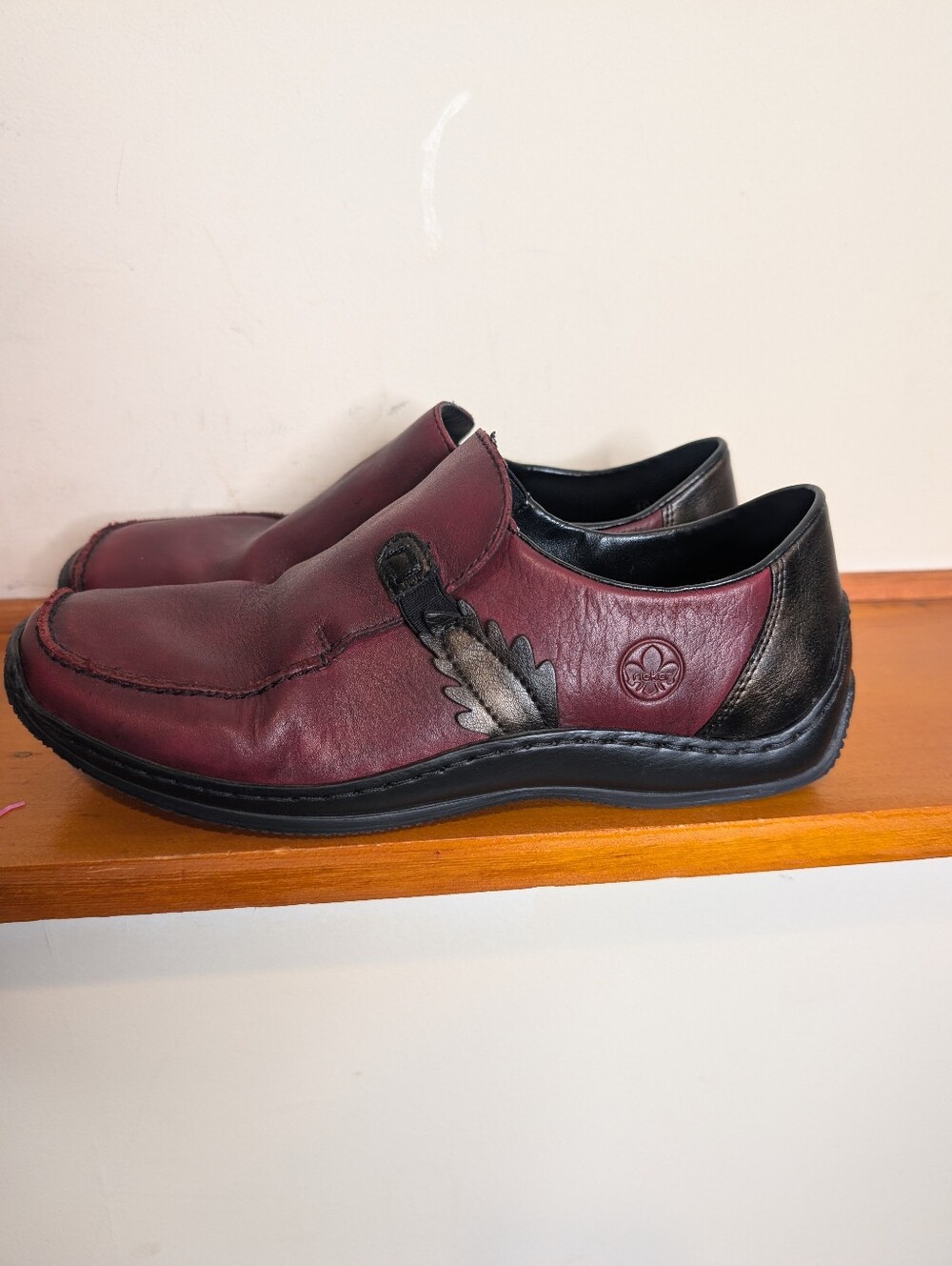 Rieker Women’s Burgundy & Black Slip-On Leather Shoes 40